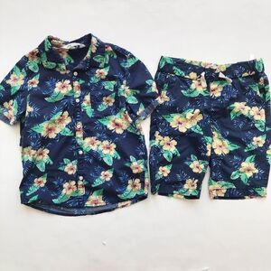 H&M floral button down shirt/shorts set EUC 6-7Y